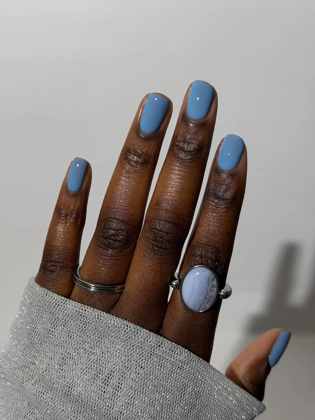 rich fall nails colors for dark skin Muted Blue Nails for a Clean Early Fall Look