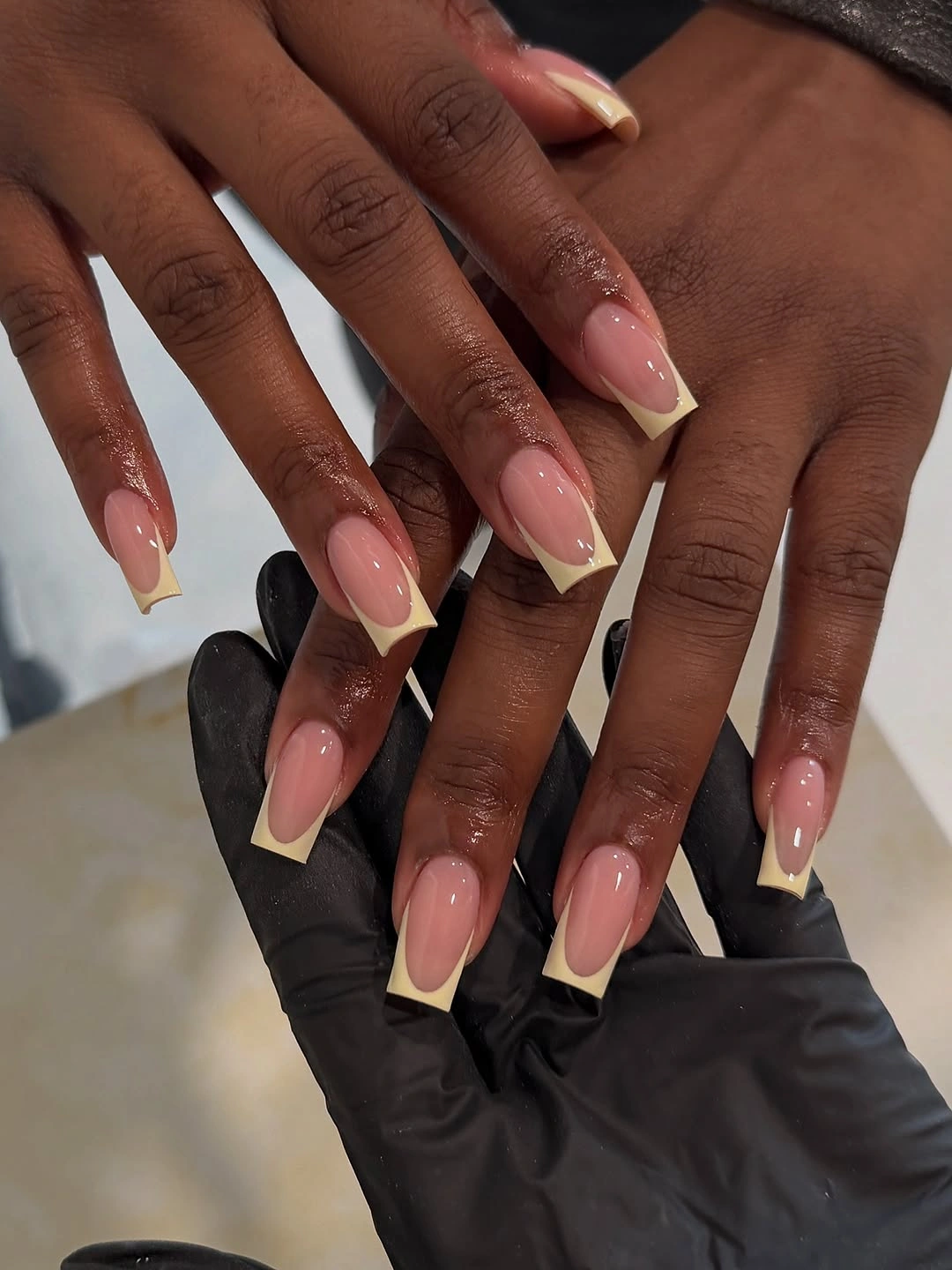 rich fall nails colors for dark skin Soft Pink and Cream French Tips with an Autumn Neutral Mood