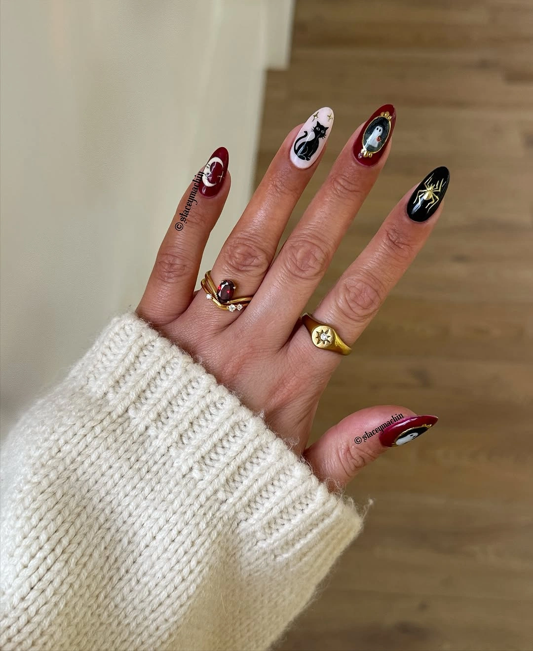 spooky halloween nails designs 2026 gothic red black cat ghost Halloween nails