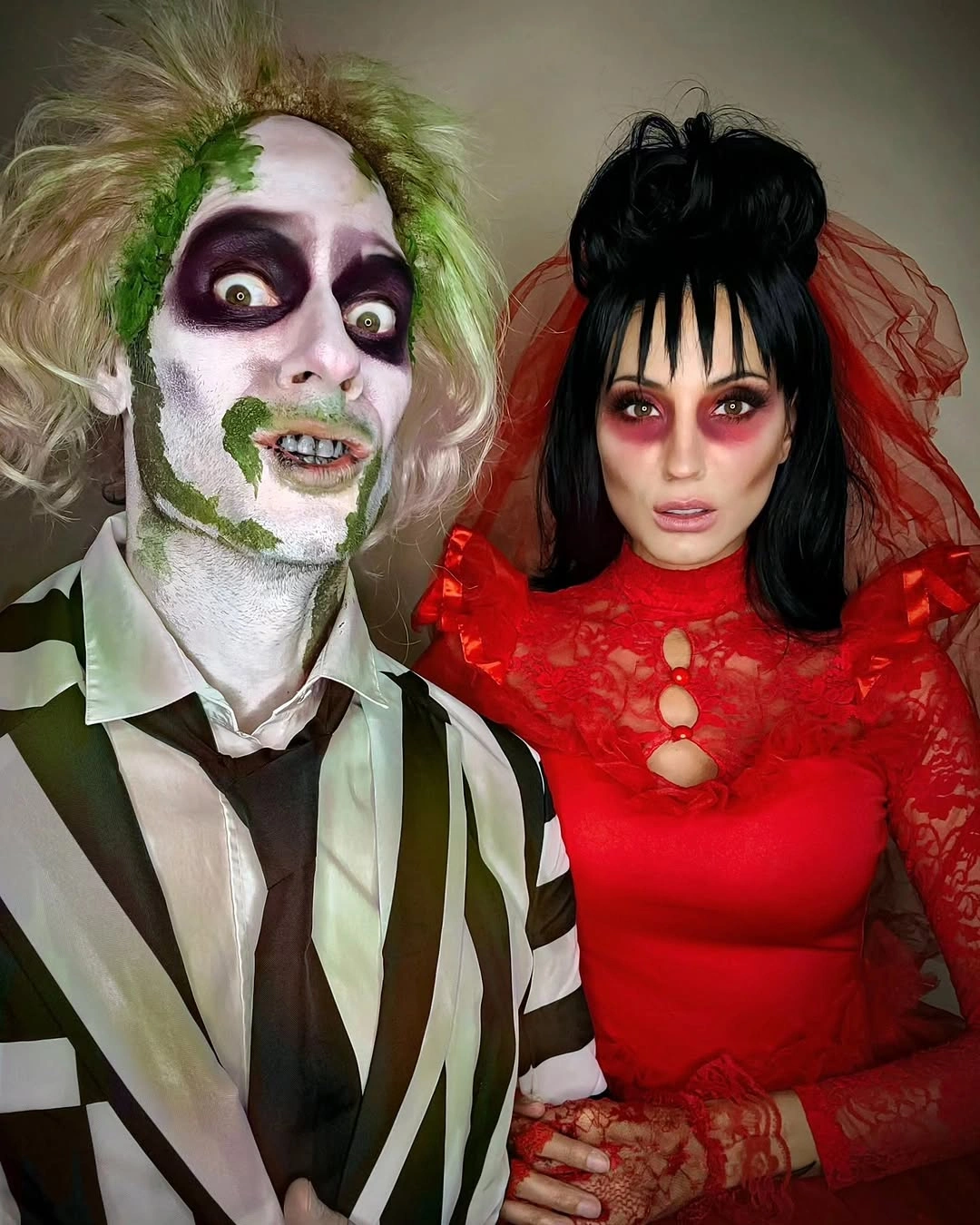 spooky halloween outfits 2026 - Beetlejuice Inspired Gothic Duo