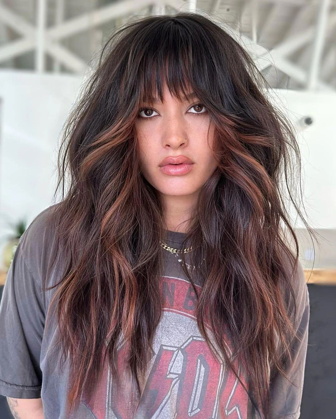stunning fall brown hair colour ideas 2026 Textured Cocoa Layers with Soft Copper Accents