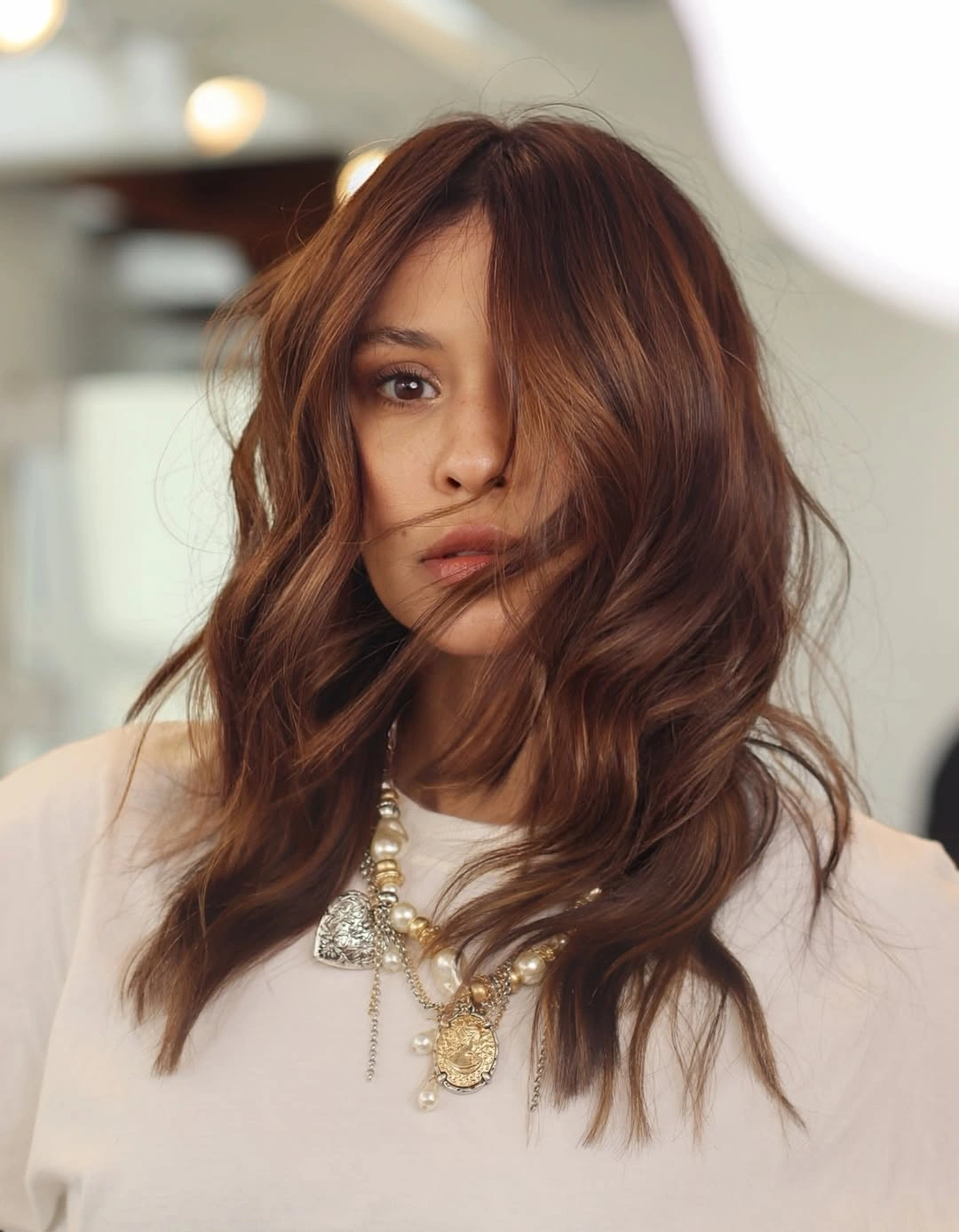 stunning fall brown hair colour ideas 2026 Relaxed Cinnamon Brown Waves With Everyday Texture