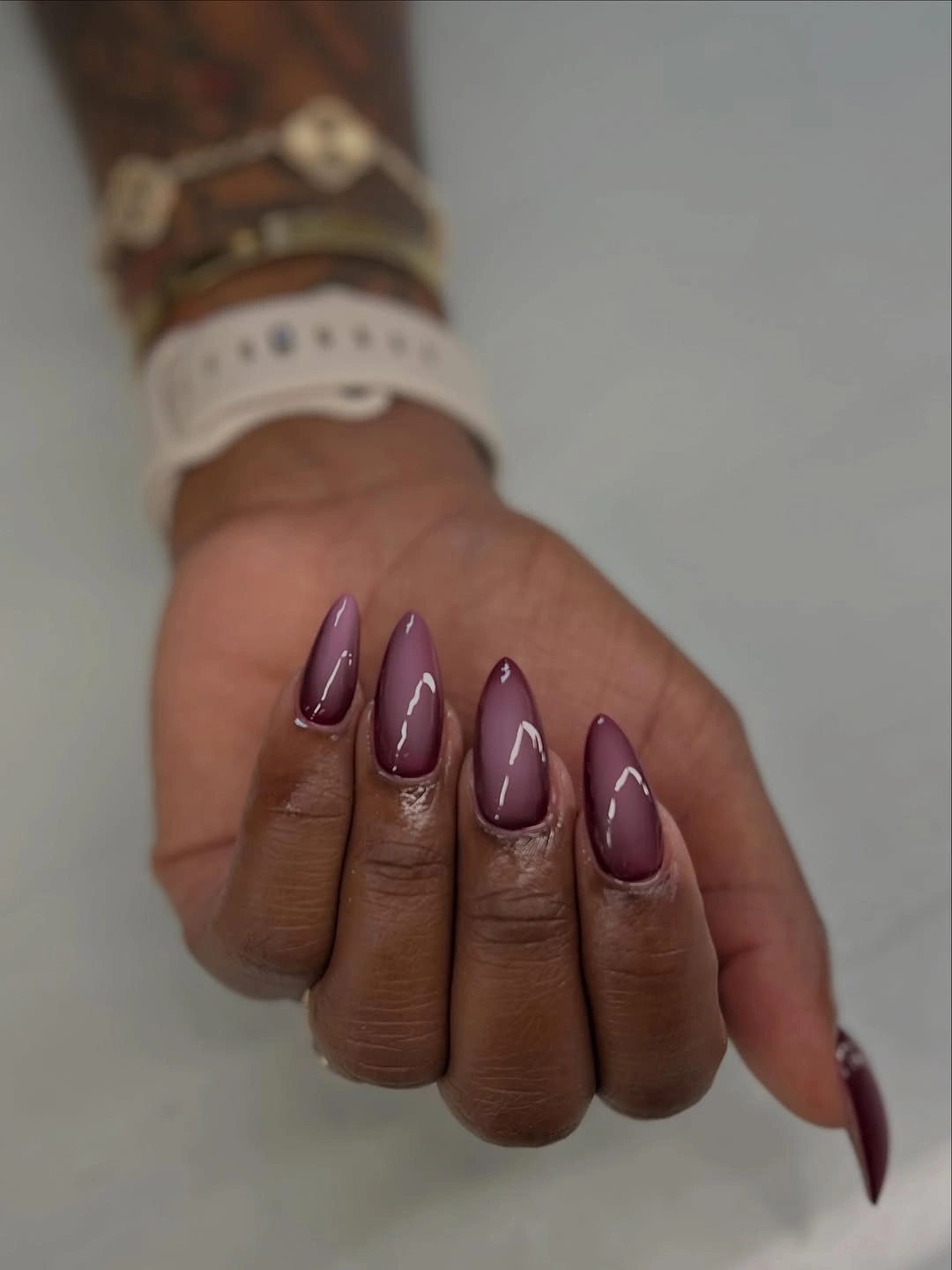 stunning fall nails for dark skin 2026 Velvet Plum Ombre for Cozy Autumn Evenings