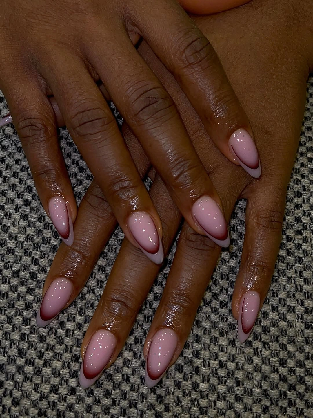 stunning fall nails for dark skin 2026 Soft Blush French Tips with a Rich Berry Twist