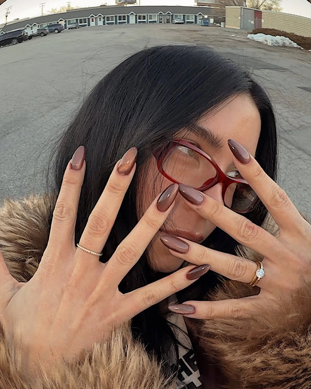 stunning fall nails for dark skin 2026 Glossy Cocoa Chrome Nails for Cozy Autumn Days