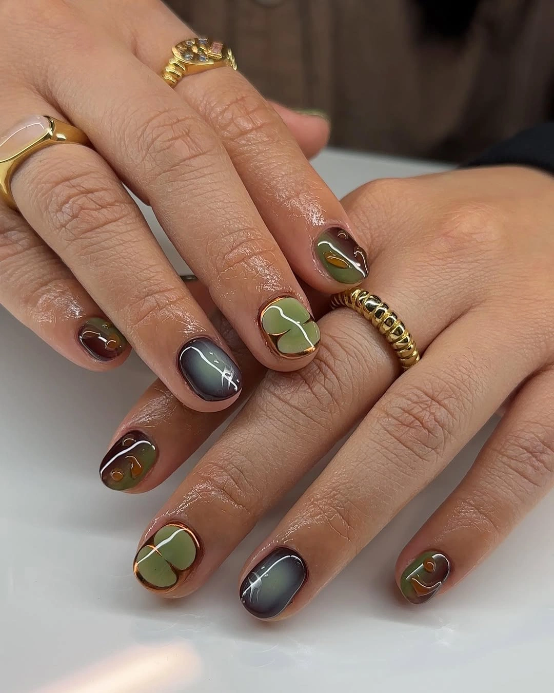 stylish fall nail trends 2026 Earthy Olive and Smoky Aura Nails for an Effortlessly Chic Fall