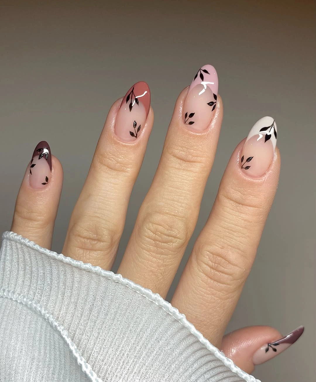 Stylish Fall Nail Trends 2026 Delicate Botanical French Tips for a Soft Early Fall Look