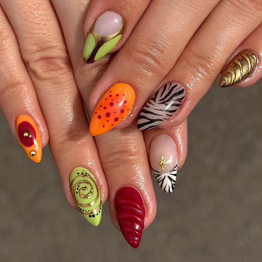 stylish fall nail trends 2026 Bold Retro Fall Color Mix