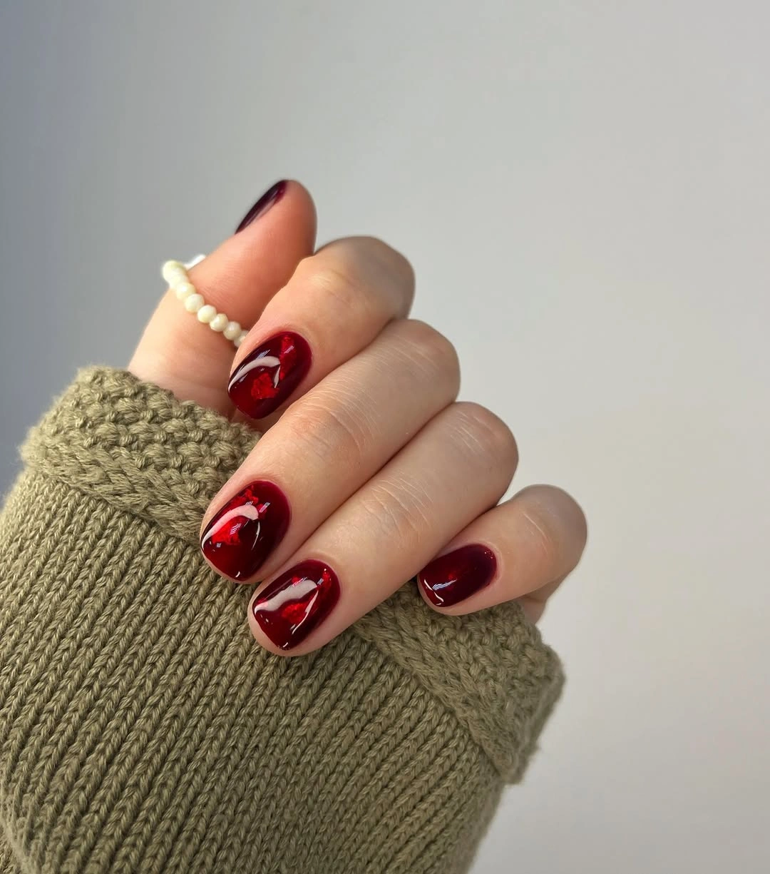 stylish fall nails for fair skin tones 2026 Cherry Red Jelly Nails for Fall