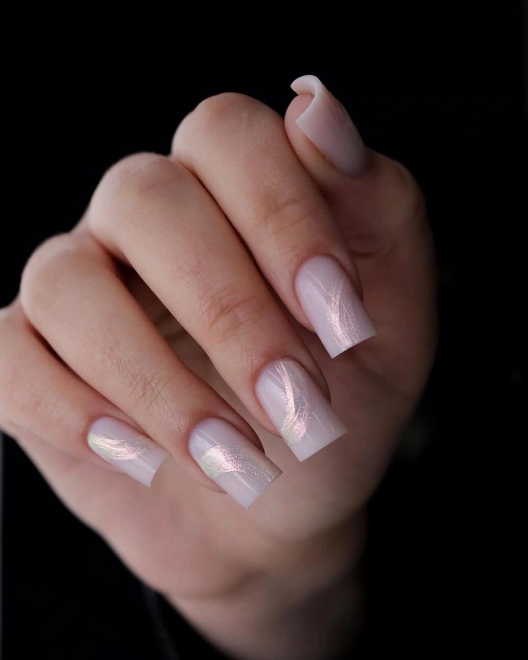 stylish fall nails for fair skin tones 2026 Pearly Pink Nails With a Whisper of Chrome