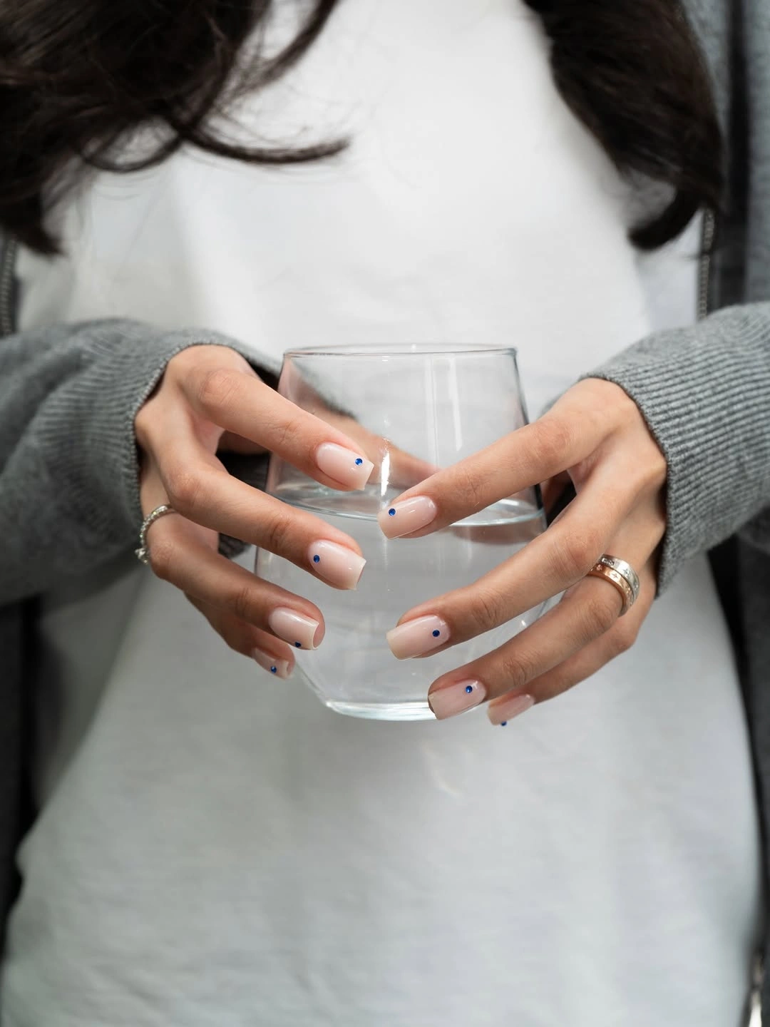 stylish fall nails for fair skin tones 2026 Minimal Blue Dot Nails
