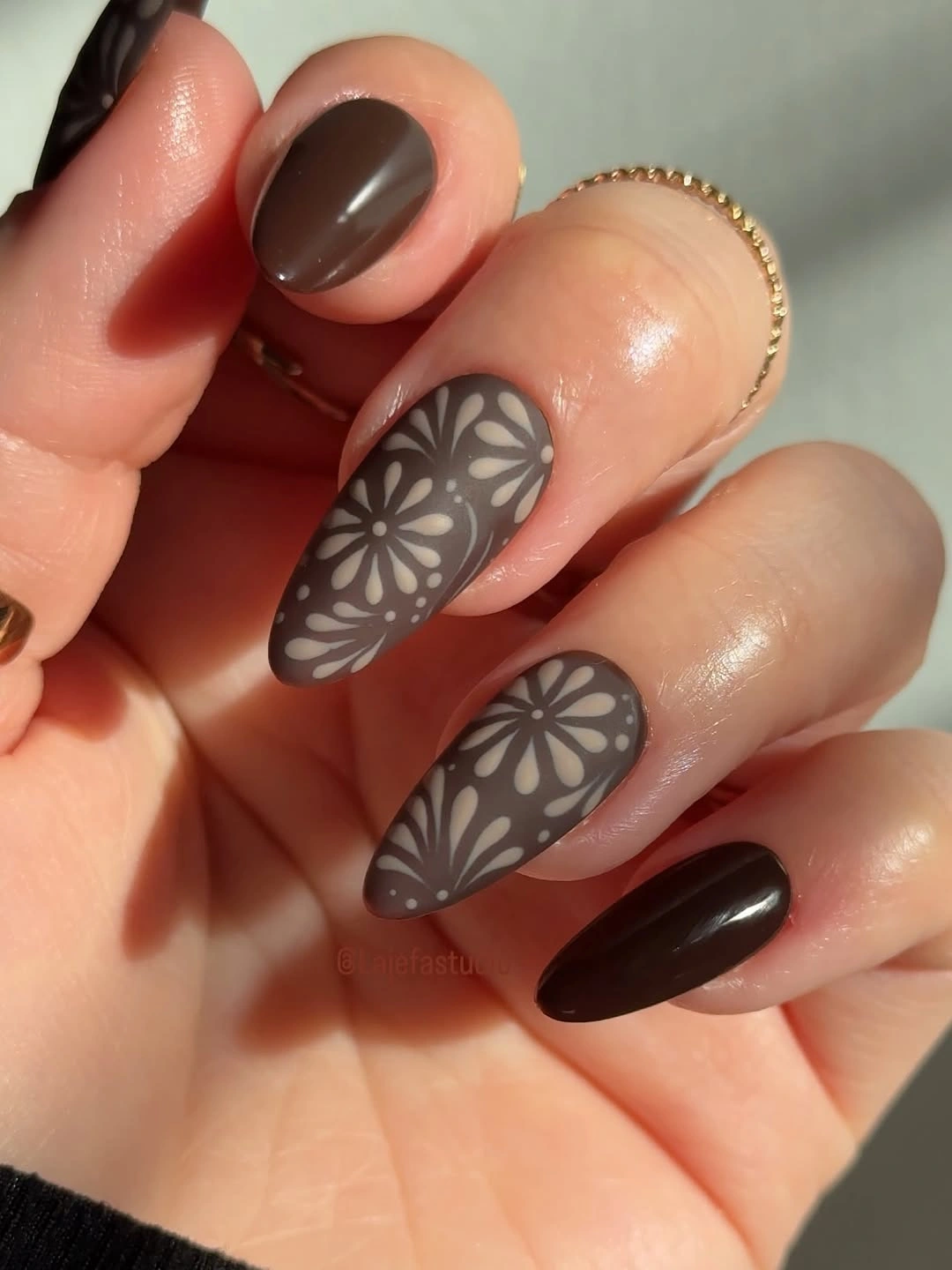 stylish fall nails for tan skin tone Chocolate Floral Fall Nails