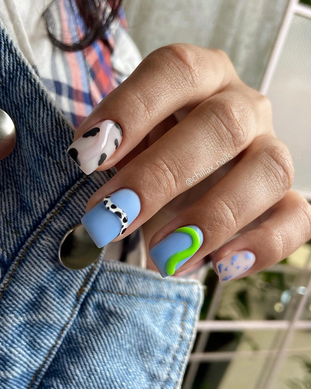 stylish fall nails with accent nail - Powder Blue Graphic Fall Nails