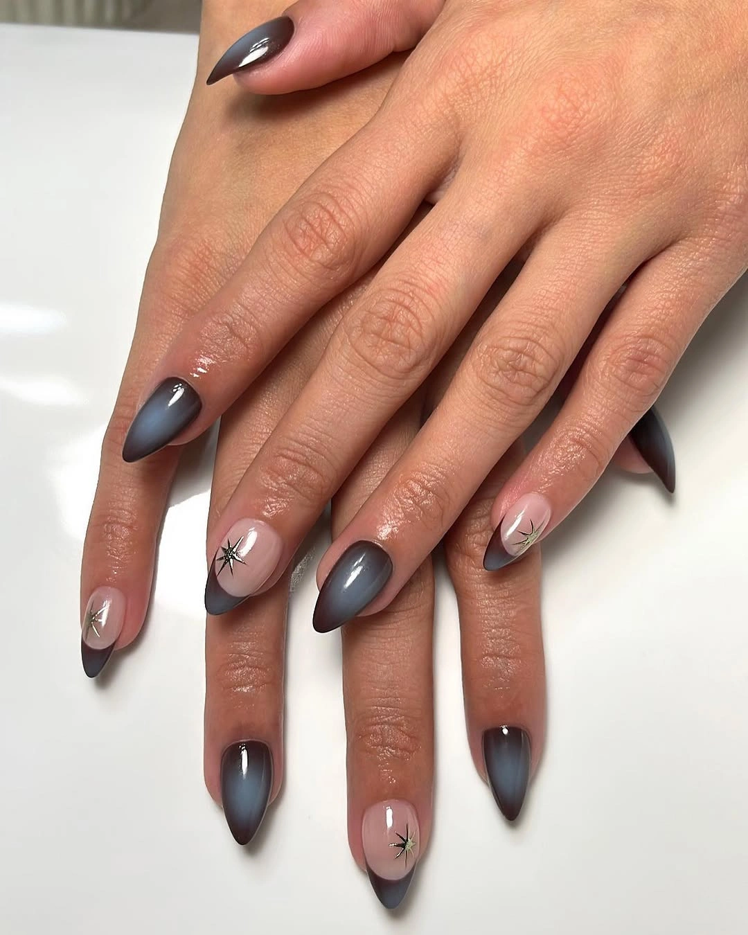 stylish fall nails with accent nail - Smoky Chrome and Starburst Fall Nails