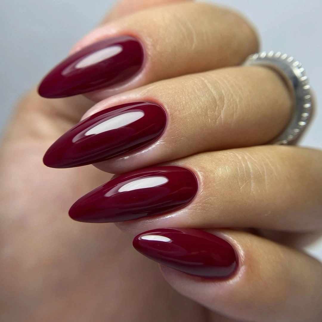 stylish fall red nails 2026 Deep Burgundy Almond Nails With Quiet Luxury Energy