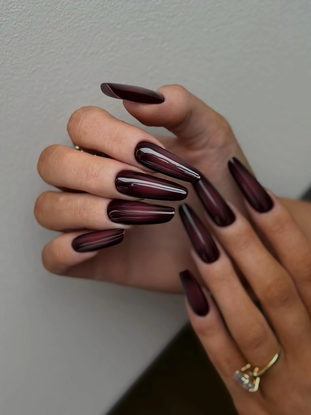 stylish fall red nails 2026 Dark Cherry Coffin Nails For Dramatic Fall Style