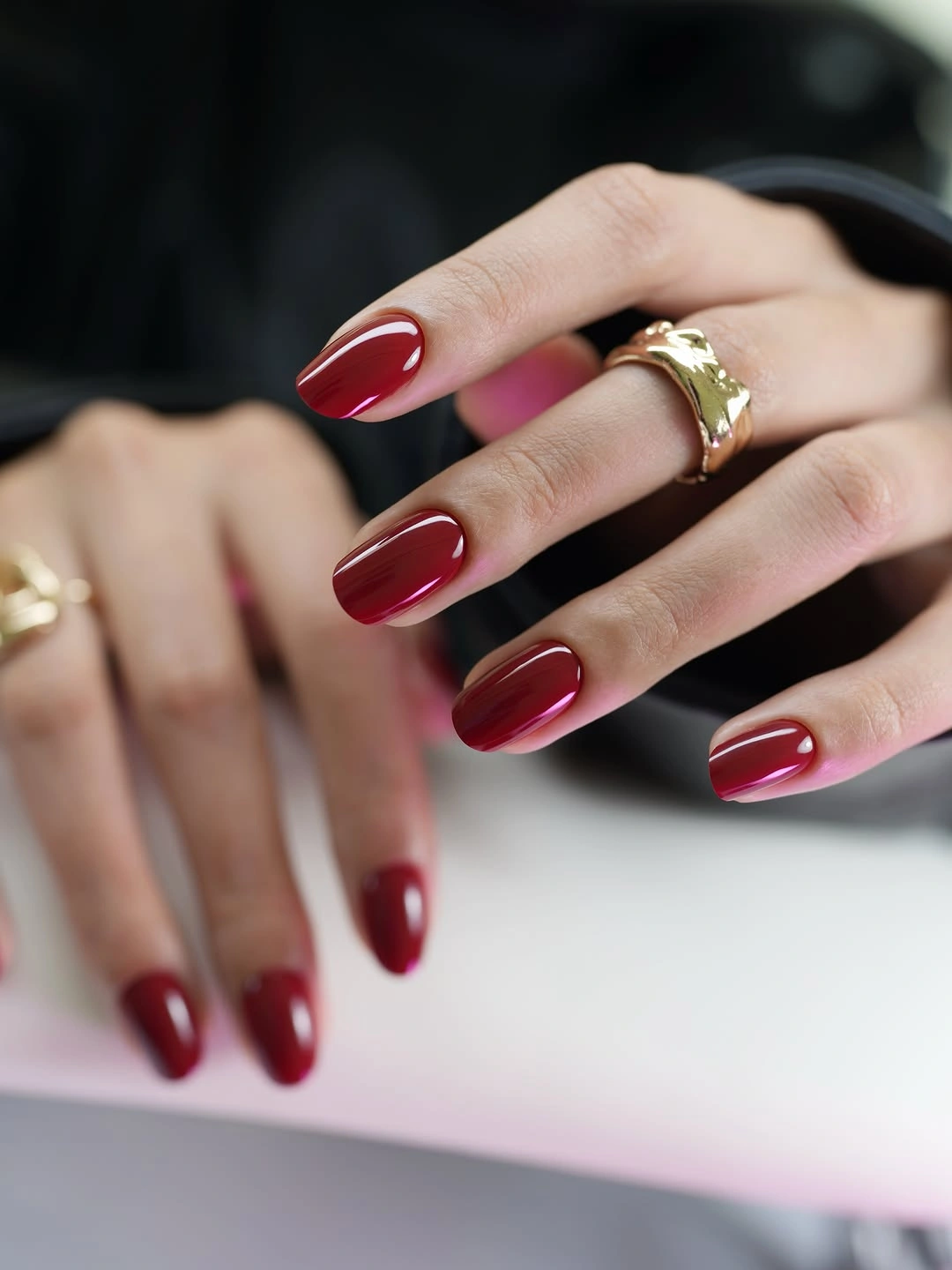 stylish fall red nails 2026 Glossy Wine Red Short Nails