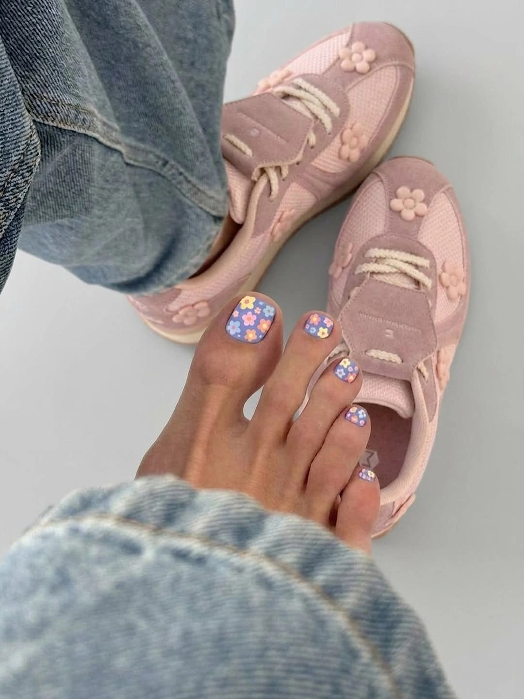 stylish fall toe nails colors 2026 - Lavender Floral Pedicure With a Playful Twist