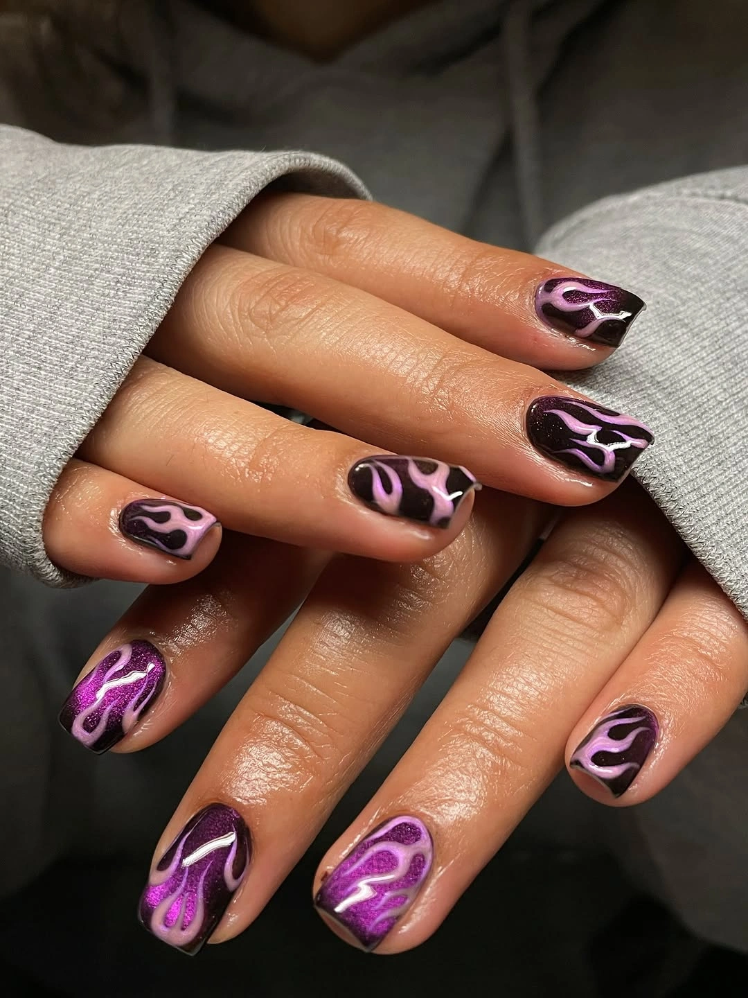 stylish simple fall short nails - Moody Purple Swirls for Short Fall Nails