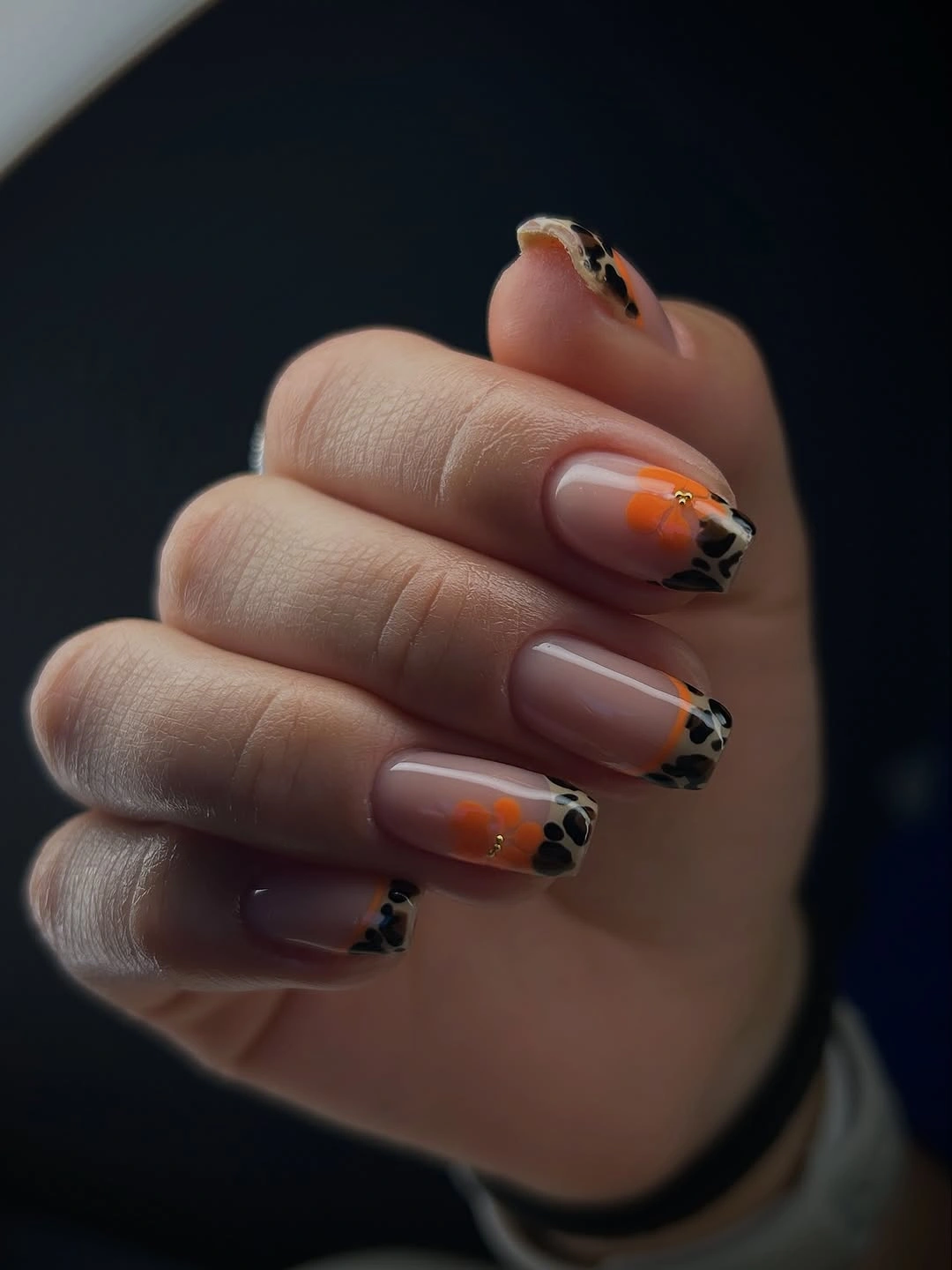 trendy fall acrylic nails 2026 Orange French Tips Meet Playful Animal Print