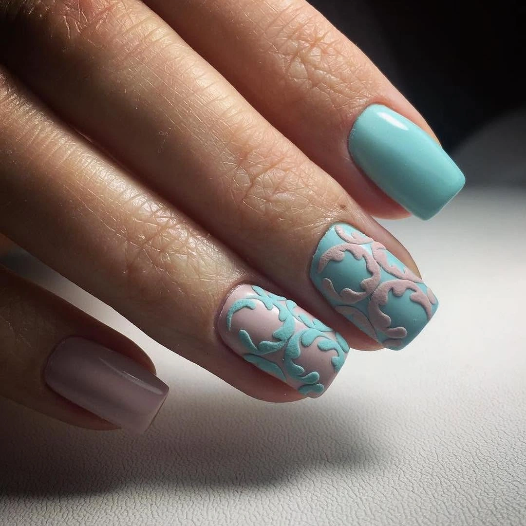 trendy fall dip nails 2026 powder blue raised floral manicure