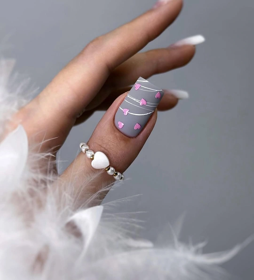 trendy fall dip nails 2026 short lavender gray pink heart manicure