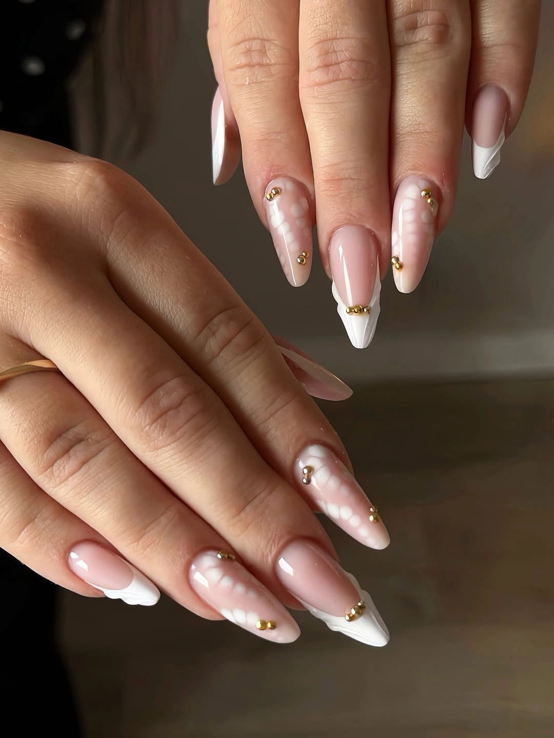 trendy fall french nails 2026 Textured French Tips with Delicate Gold Accents