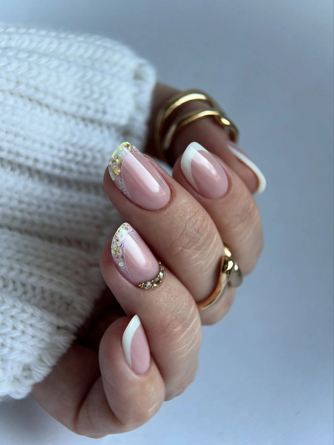 trendy fall french nails 2026 Soft Glitter French Tips with Delicate Autumn Sparkle