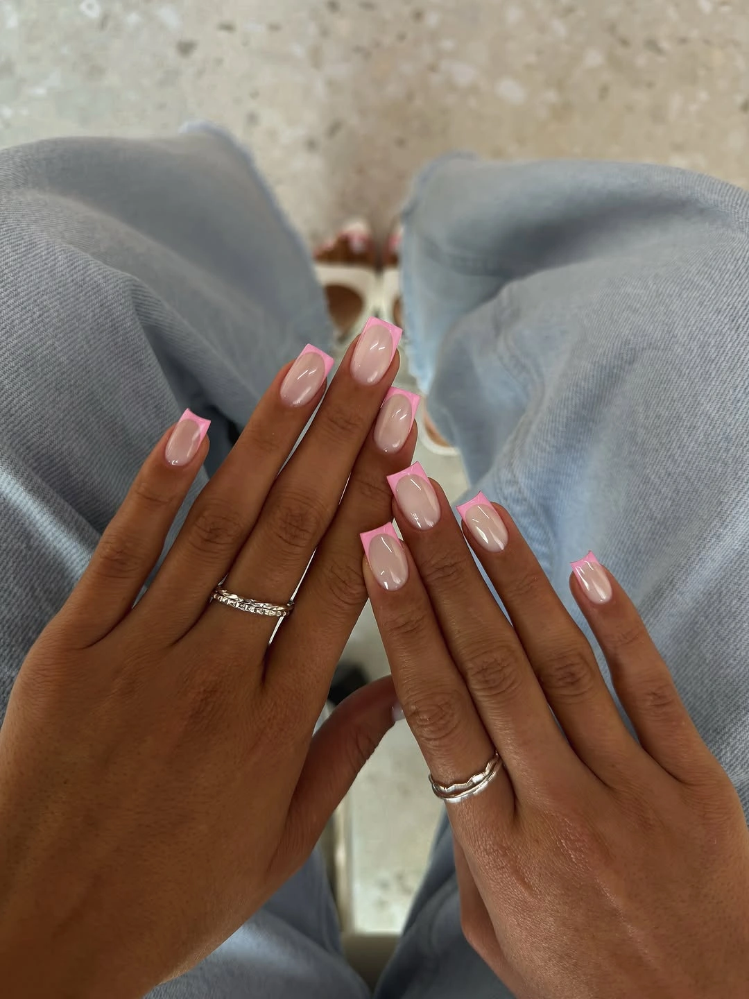 trendy fall french nails 2026 Minimal Square French Nails with Soft Pink Tips