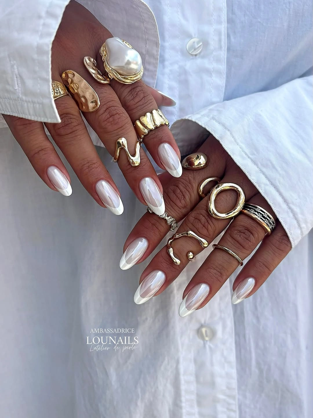 trendy fall french nails 2026 Pearl Chrome French with Luxury Shine