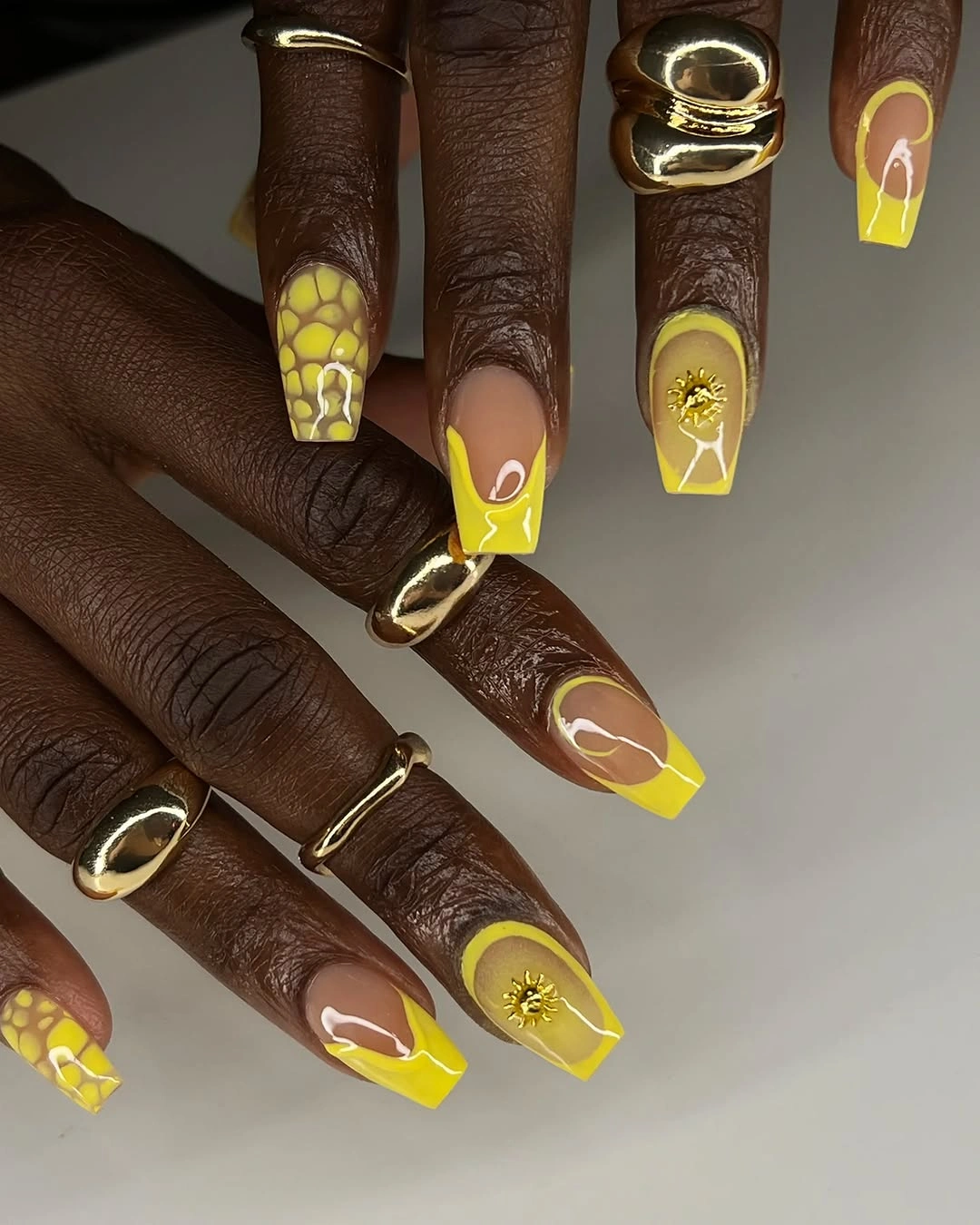 trendy fall short coffin nails designs yellow 3d short coffin nail art