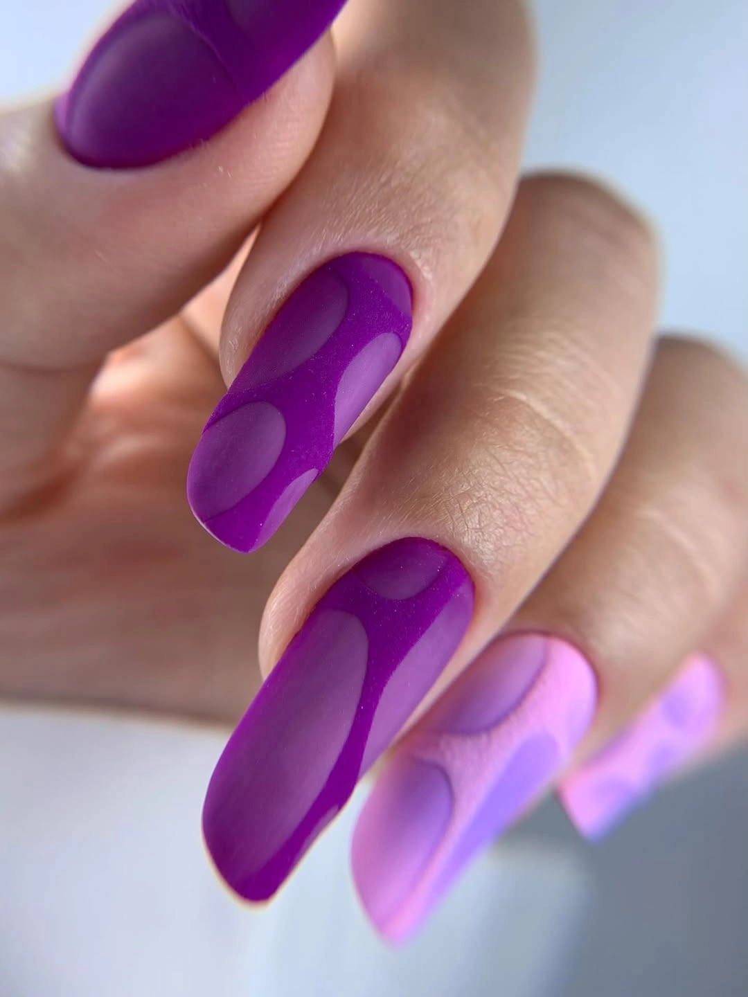 trendy matte fall nails design 2026 Matte Purple Nails With Tonal Abstract Shapes