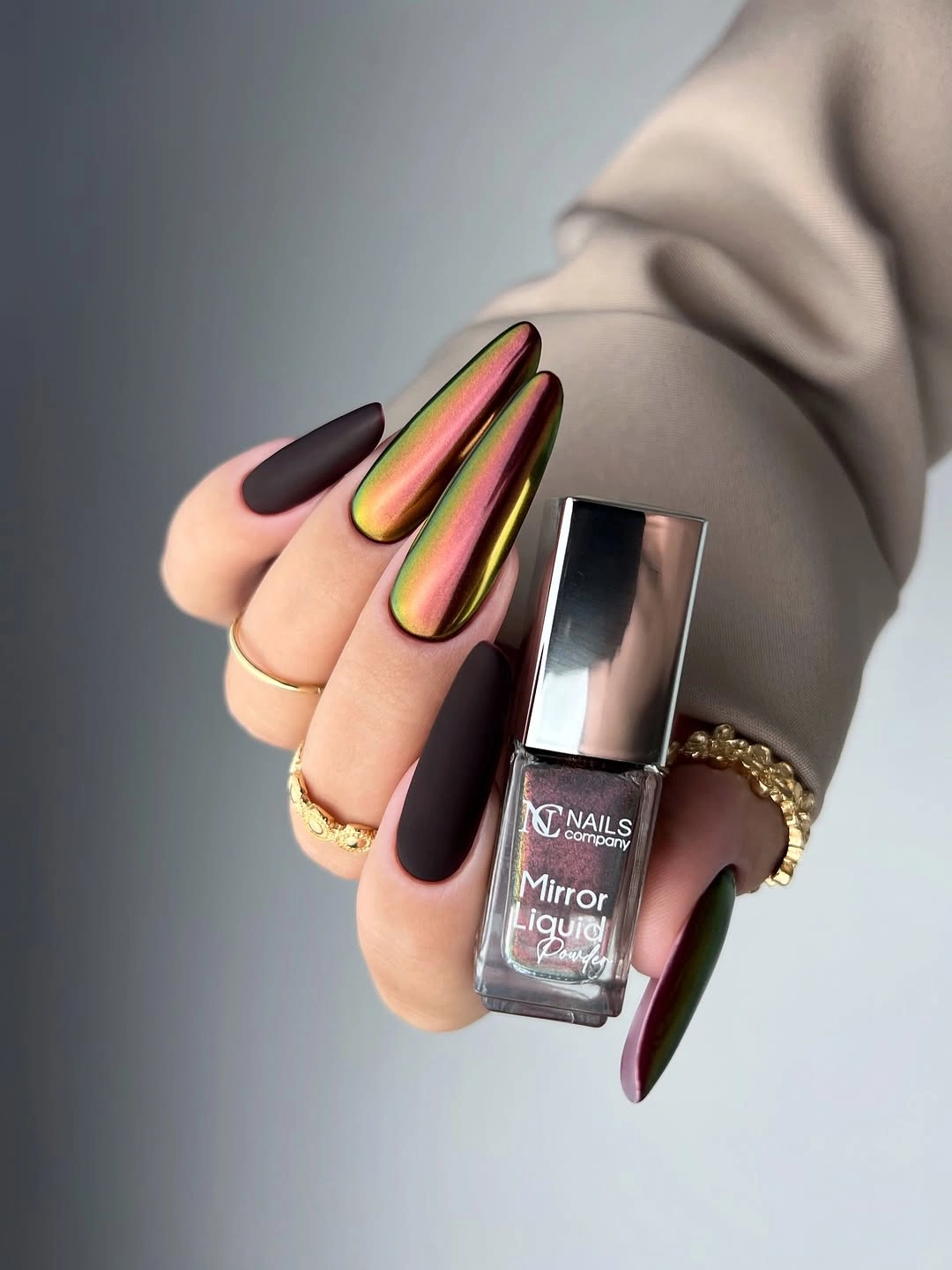 trendy matte fall nails design 2026 Moody Chocolate Nails With Liquid Chrome Accents