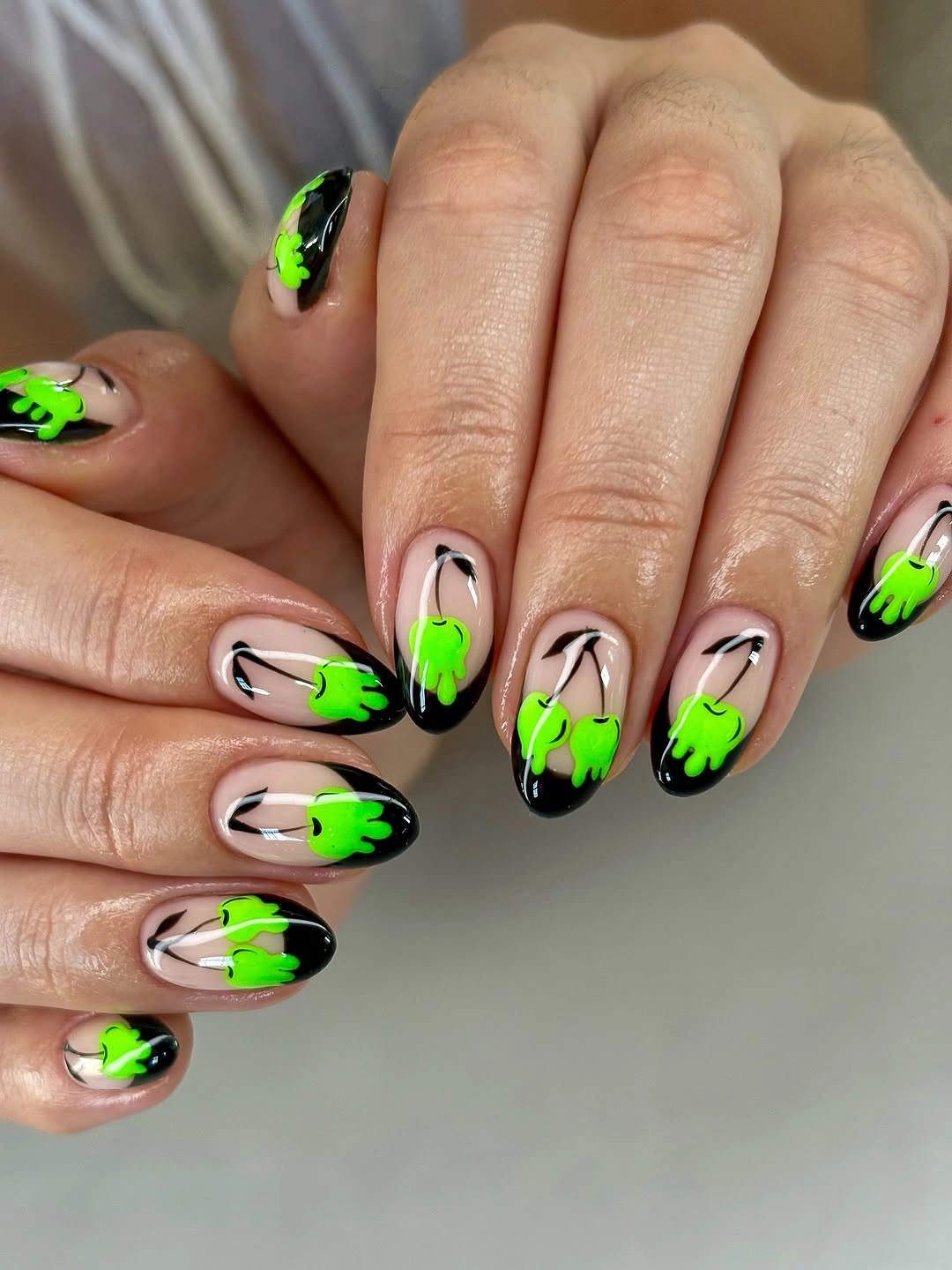 unique halloween nail art 2026 Neon Green Slime French Tips